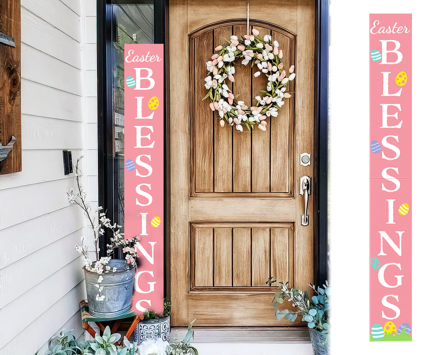 72in Easter Blessings Porch Sign - Easter Decor Sign, Home Front Door Yard Party Decor, Folding Sign, Rustic Farmhouse Party Decor