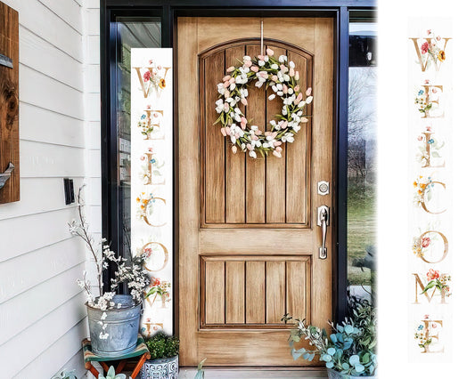 72IN Welcome Porch Sign with Spring Flowers, Rustic Wood Welcome Sign for Home, Entryway, Front Door Decor