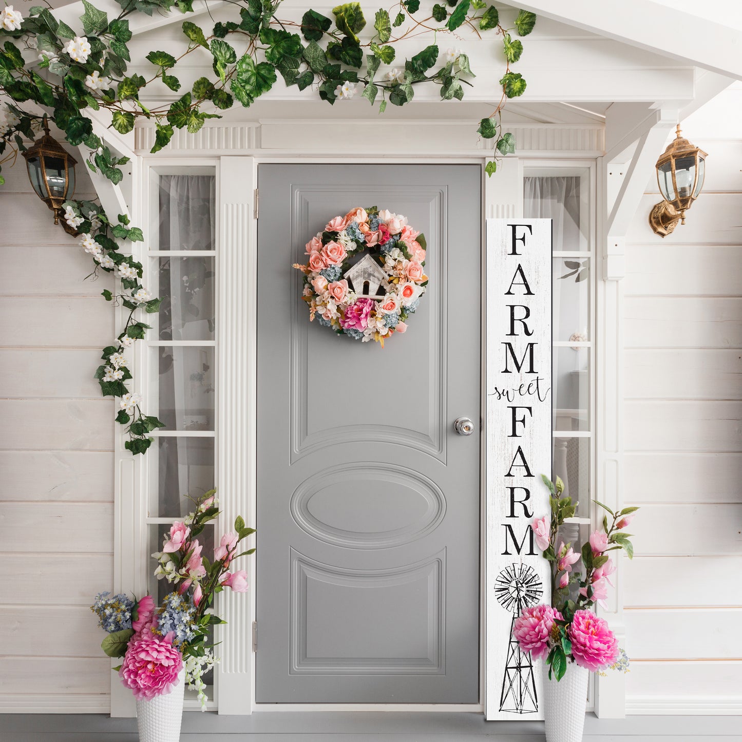 72in White 'Farm Sweet Farm' Welcome Porch Sign - Rustic Door & Outdoor Home Decor