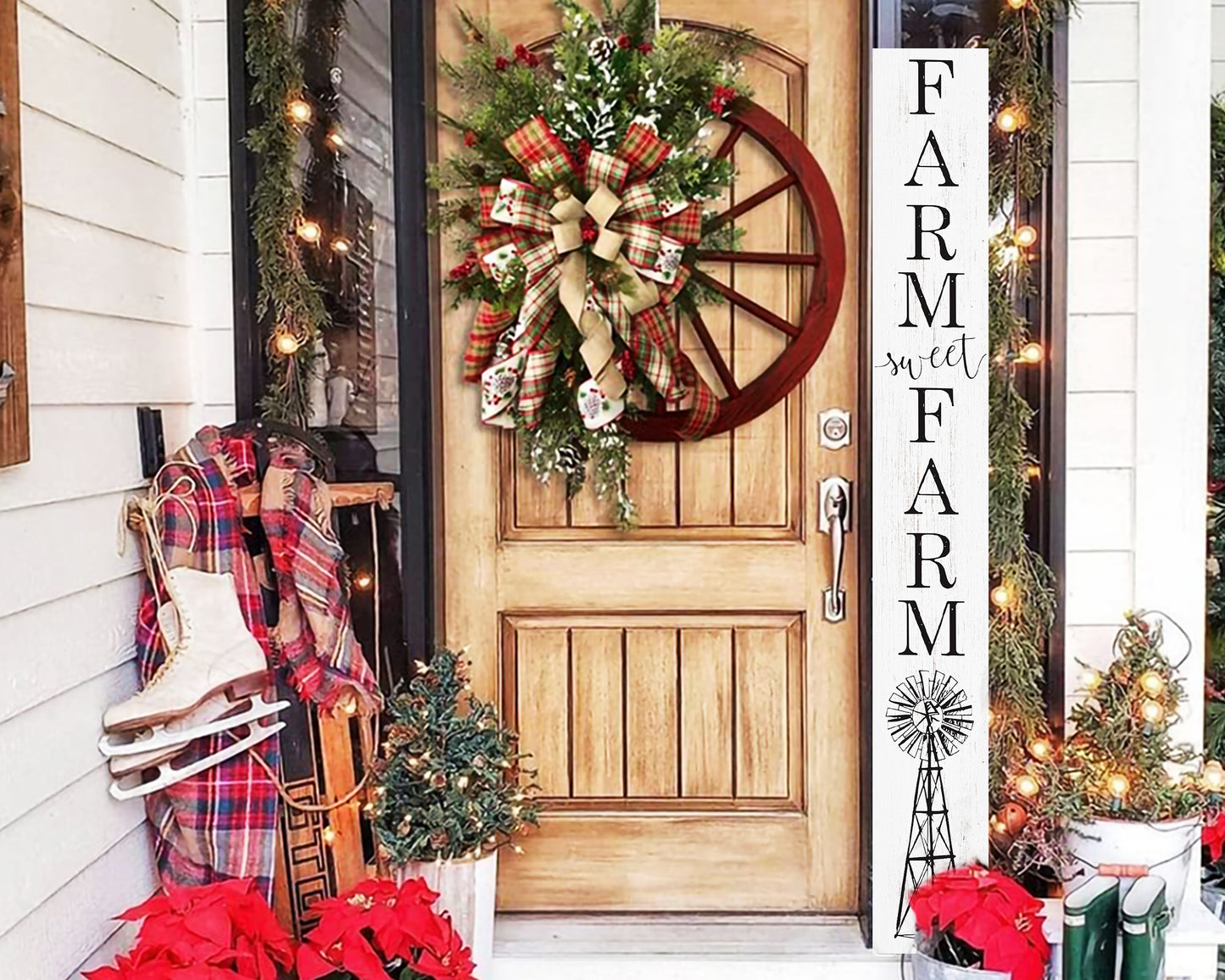 72in White 'Farm Sweet Farm' Welcome Porch Sign - Rustic Door & Outdoor Home Decor