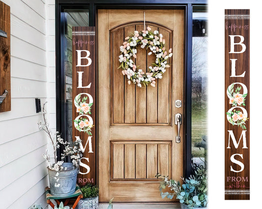 72in Spring Happiness Blooms From Within Outdoor Porch Sign - Brown, Front Porch Decor, Home Decor Indoor Outdoor Wood Sign