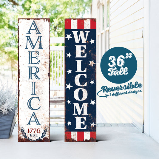 36in 4th of July Porch Sign - Rustic Farmhouse Decor - UV Protected, Reversible - Ideal for Door, Wall, Outdoor Entryway