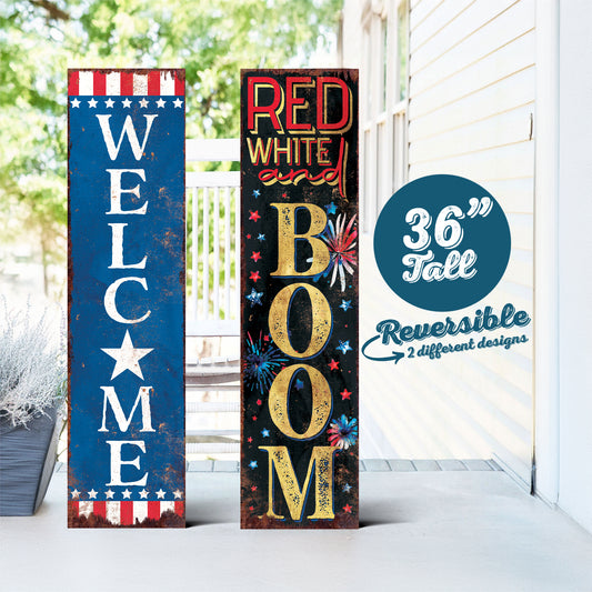 36in 4th of July Porch Sign - Rustic Farmhouse Decor - UV Protected, Reversible - Ideal for Door, Wall, Outdoor Entryway, Mantel