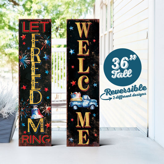 36in 4th of July Porch Sign - Rustic Farmhouse Decor - UV Protected, Reversible - Ideal for Door, Mantel , Wall, Outdoor Entryway