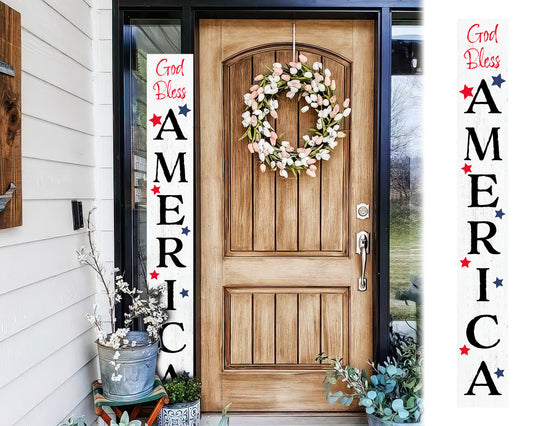72in 4th of July God Bless America Porch Sign | Patriotic Wooden Porch Decor | Farmhouse Decor for Porch | Independence Day Outdoor Decor