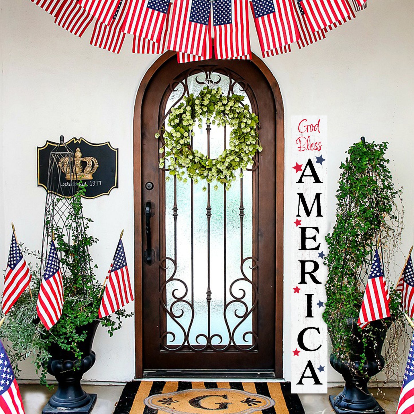 72in 4th of July God Bless America Porch Sign | Patriotic Wooden Porch Decor | Farmhouse Decor for Porch | Independence Day Outdoor Decor