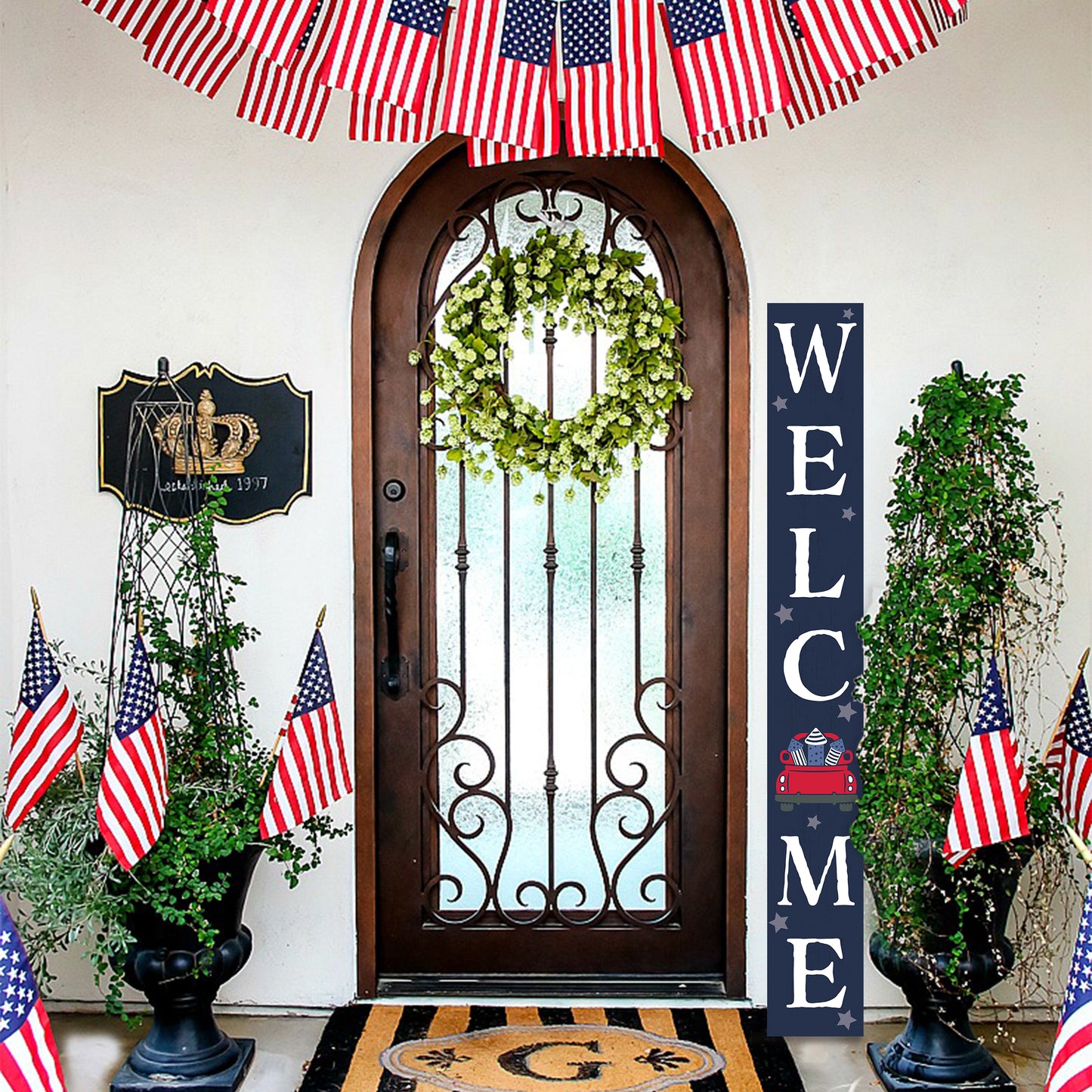 72-inch 4th of July Welcome Porch Sign | Patriotic Porch Decor | Farmhouse Decor for Porch | Independence Day Outdoor Decor