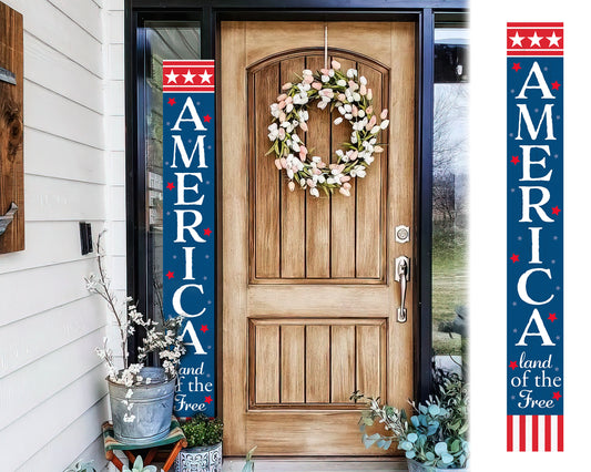 72in 4th of July America Land of the Free Sign | Patriotic Wooden Porch Decor | Vertical Stars & Stripes | Independence Day Outdoor Decor