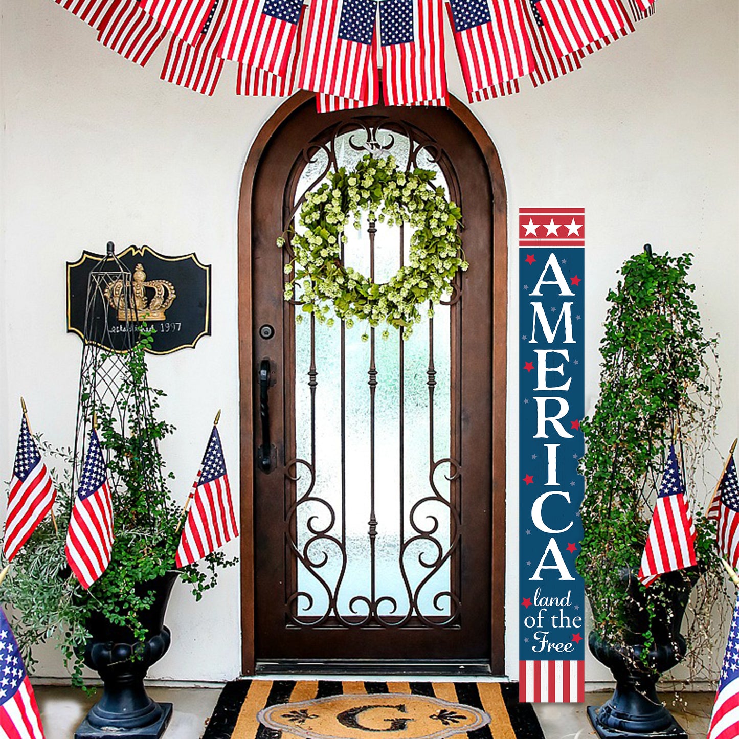 72in 4th of July America Land of the Free Sign | Patriotic Wooden Porch Decor | Vertical Stars & Stripes | Independence Day Outdoor Decor