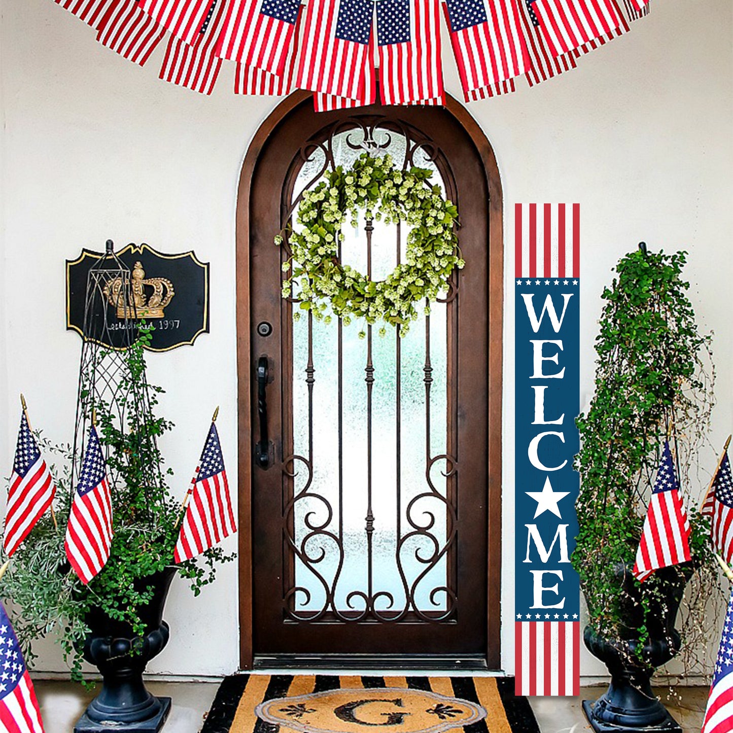 72in 4th of July Welcome Porch Sign | Patriotic Wooden Porch Decor | Farmhouse Decor for Porch | Independence Day Outdoor Decor