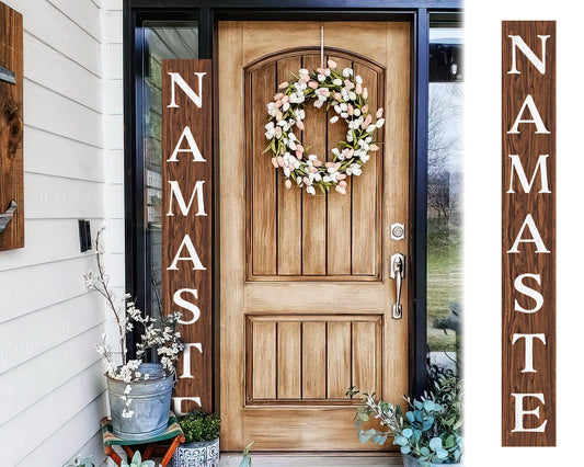 Namaste Wooden Porch Sign - Rustic 72" Welcome Decor - Mindful Home Entryway Gift Fun Door Sign
