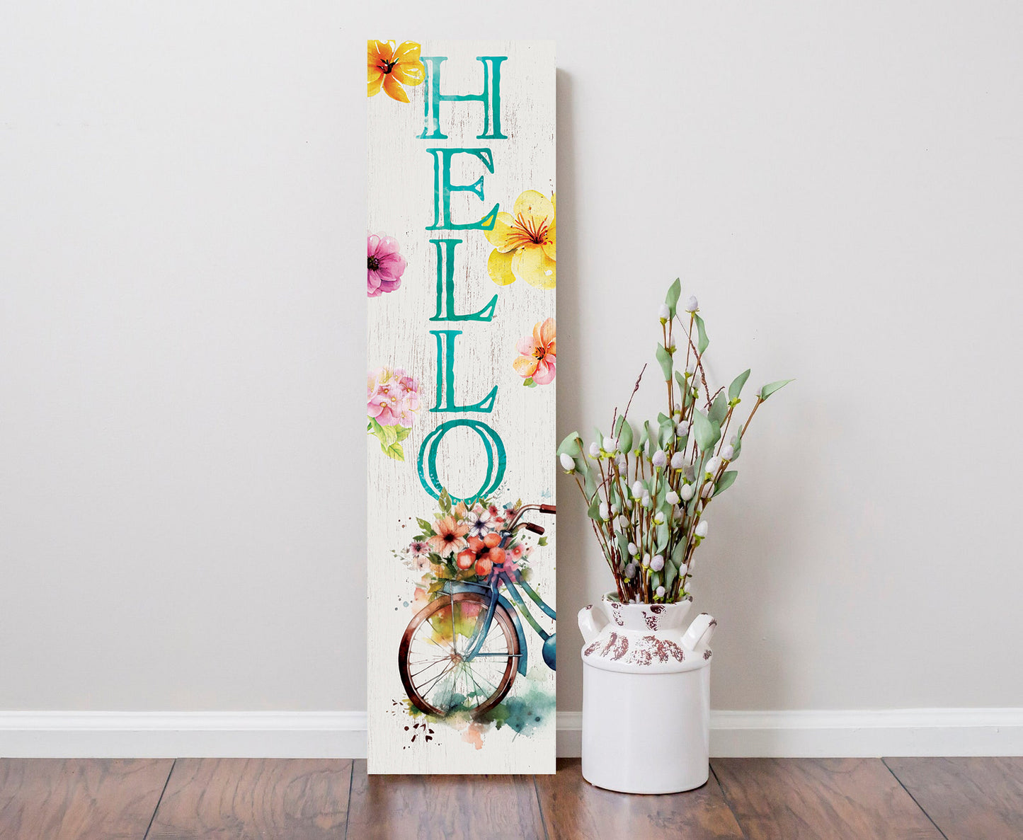 36in Spring Hello Porch Sign for Front Door - Wooden Porch Sign, Front Porch Decor, Home Decor Sign