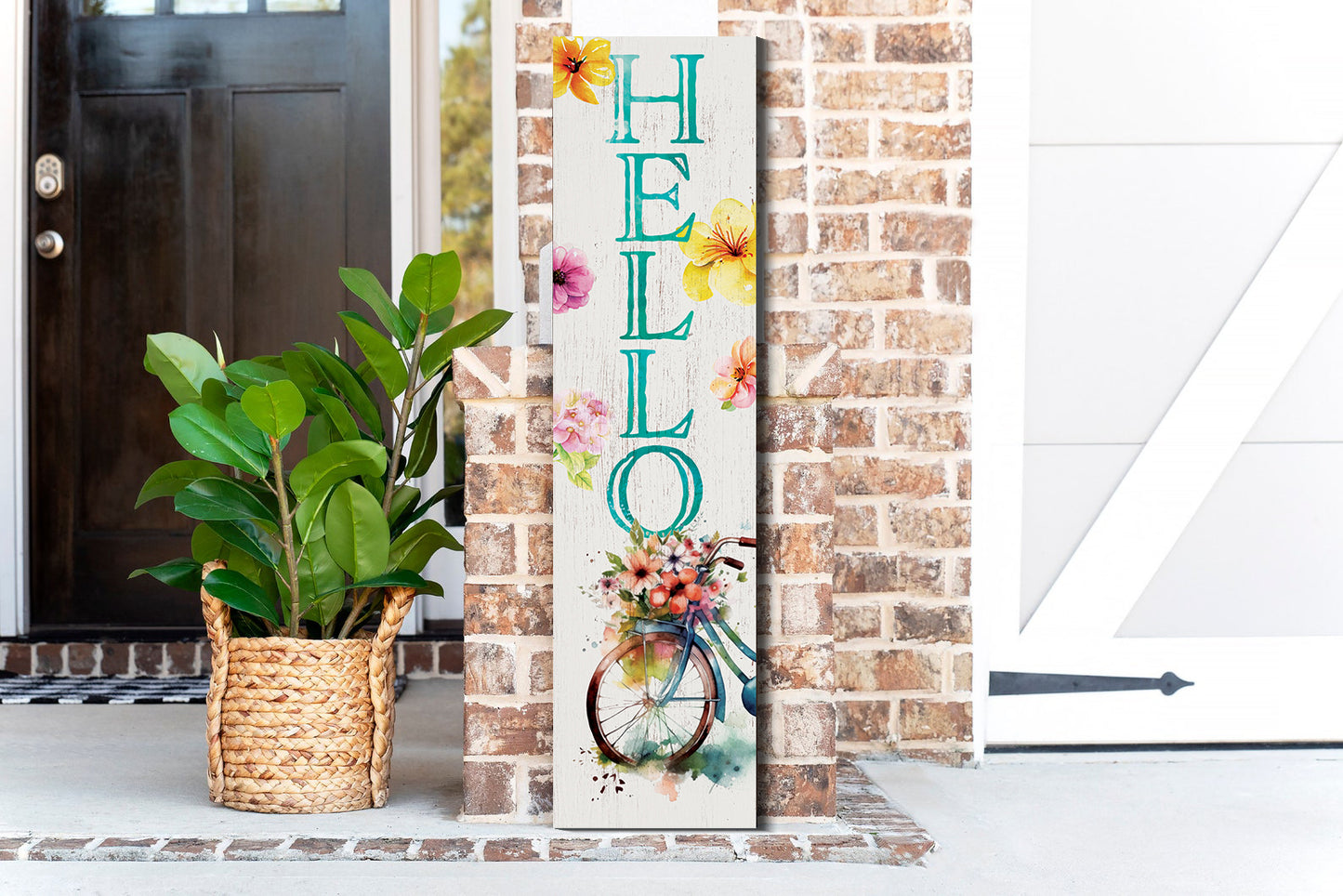 36in Spring Hello Porch Sign for Front Door - Wooden Porch Sign, Front Porch Decor, Home Decor Sign