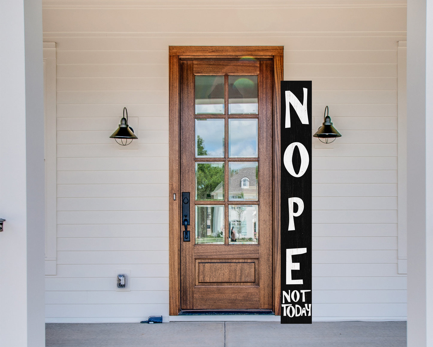 72-Inch Wooden "Nope, Not Today" Porch Sign for Front Door, Black Standing Porch Sign with Foldable Design