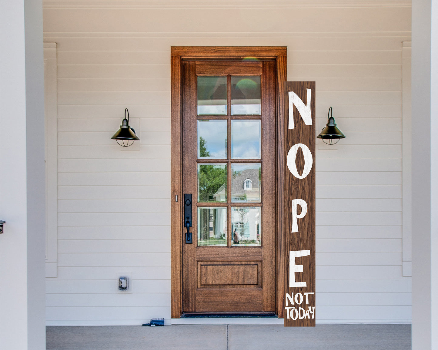 72-Inch Wooden "Nope, Not Today" Porch Sign for Front Door, Brown Standing Porch Sign with Foldable Design