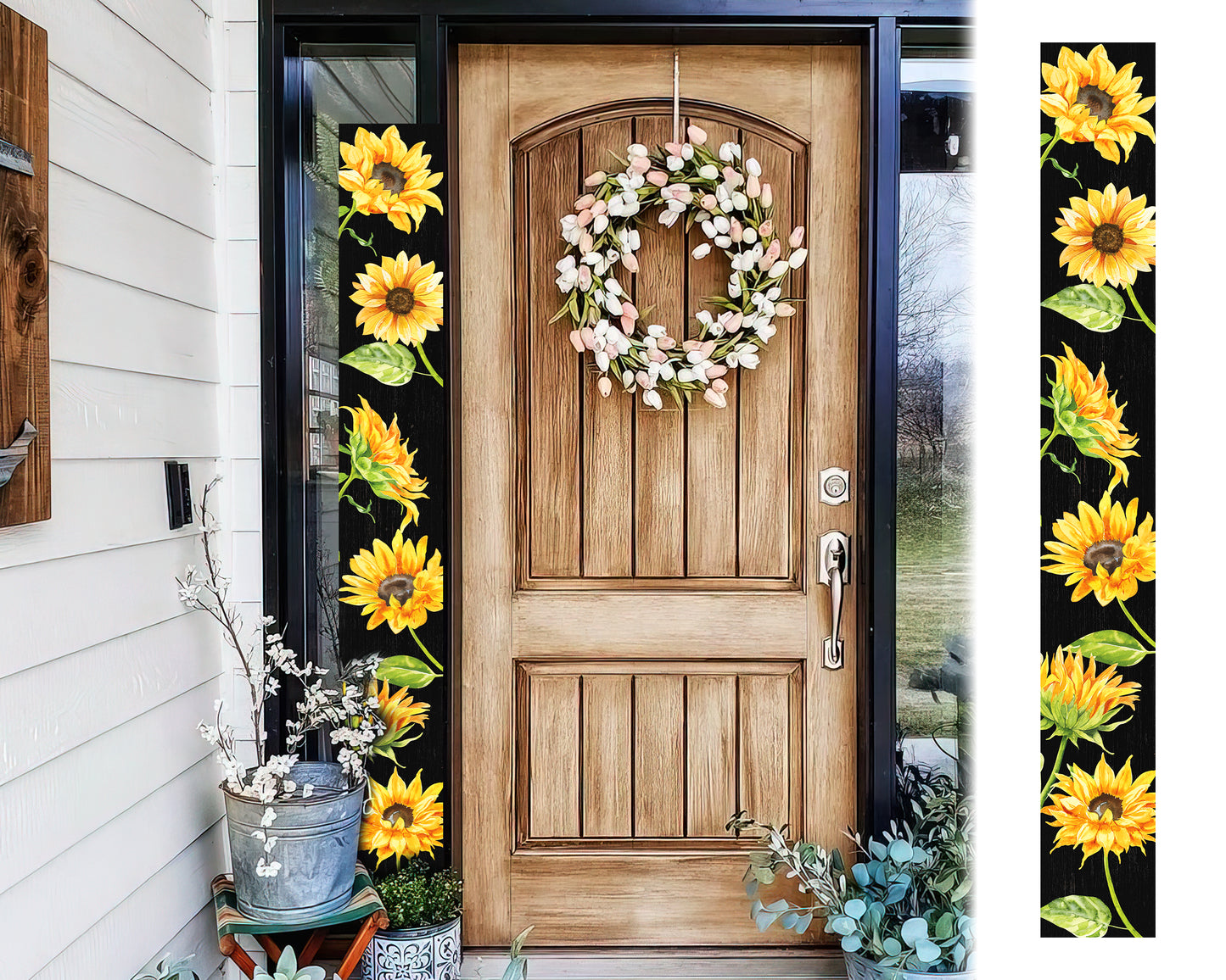 72in Sunflower Porch Sign, Charming Wooden Welcome Decor for Front Door, Rustic Black Garden Wall Art, Seasonal Home Decoration