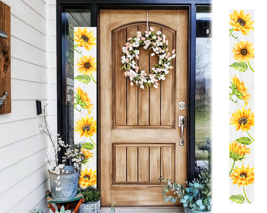 72in Sunflower Porch Sign, Charming Wooden Welcome Decor for Front Door, Rustic White Garden Wall Art, Seasonal Home Decoration