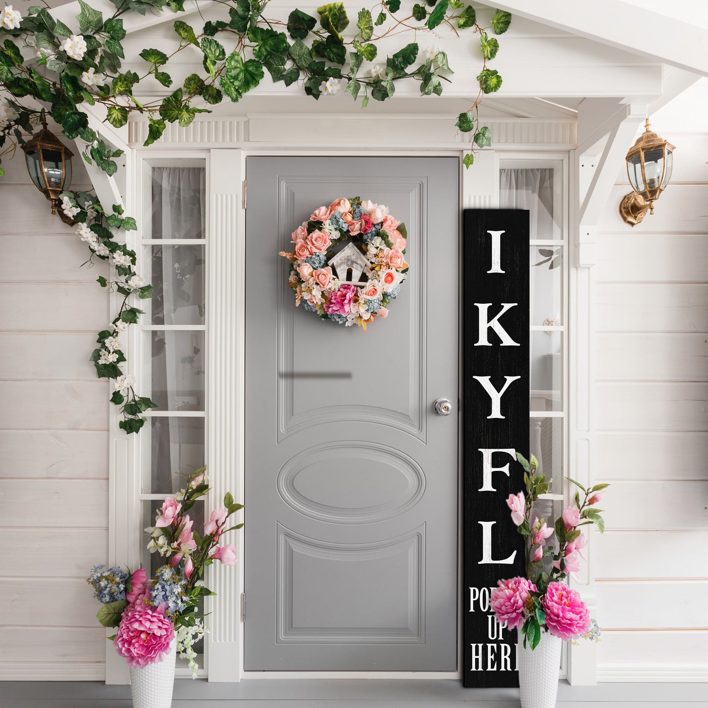 72in "IKYFL Poppin Up Here" Wooden Porch Sign | Bold & Playful Entryway Decor | Fun Door Sign for Home, Porch, Patio | Black