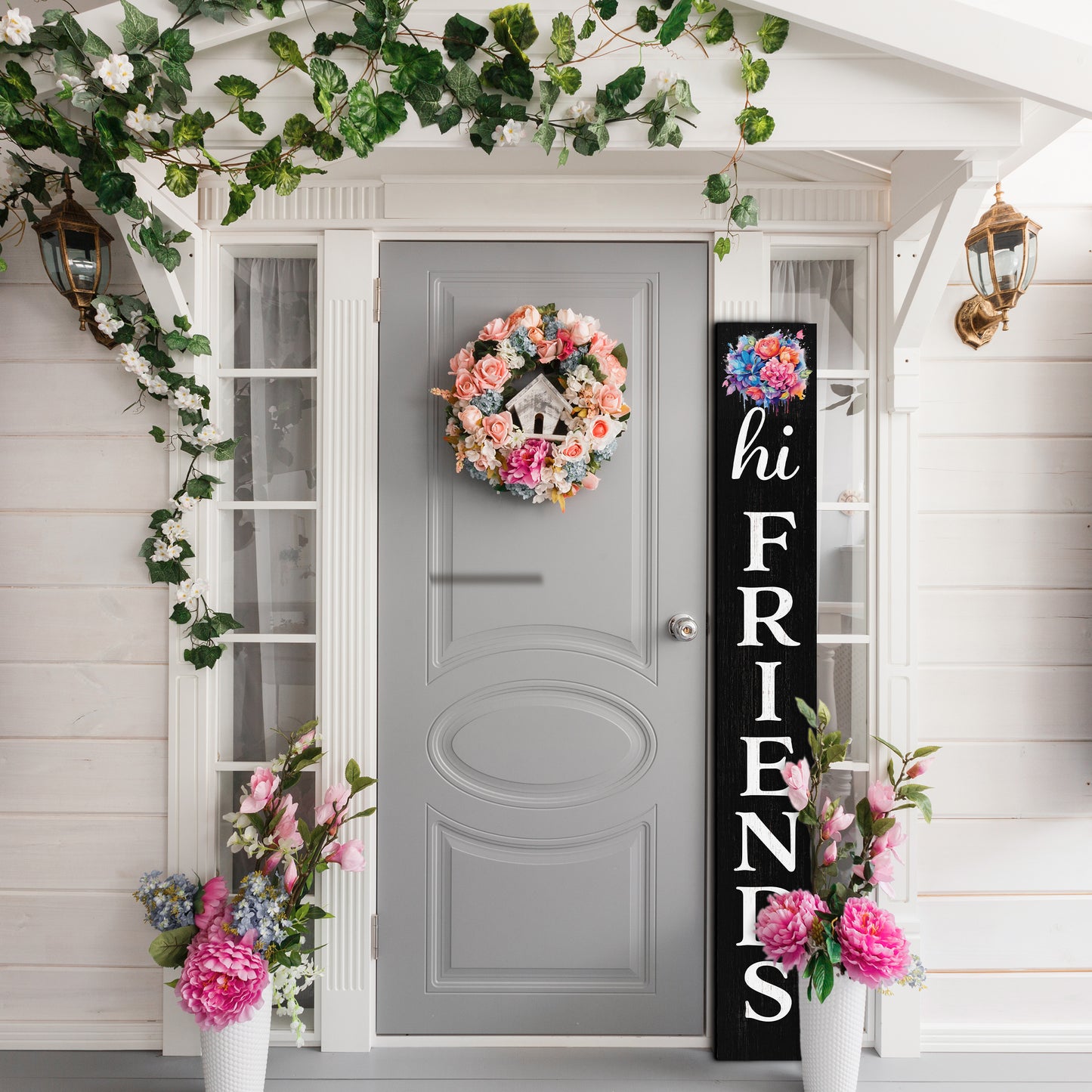 Welcome Your Guests with a Warm Touch: 72in Foldable "Hi Friends" Black Porch Sign, Perfect Outdoor Decor for All Seasons