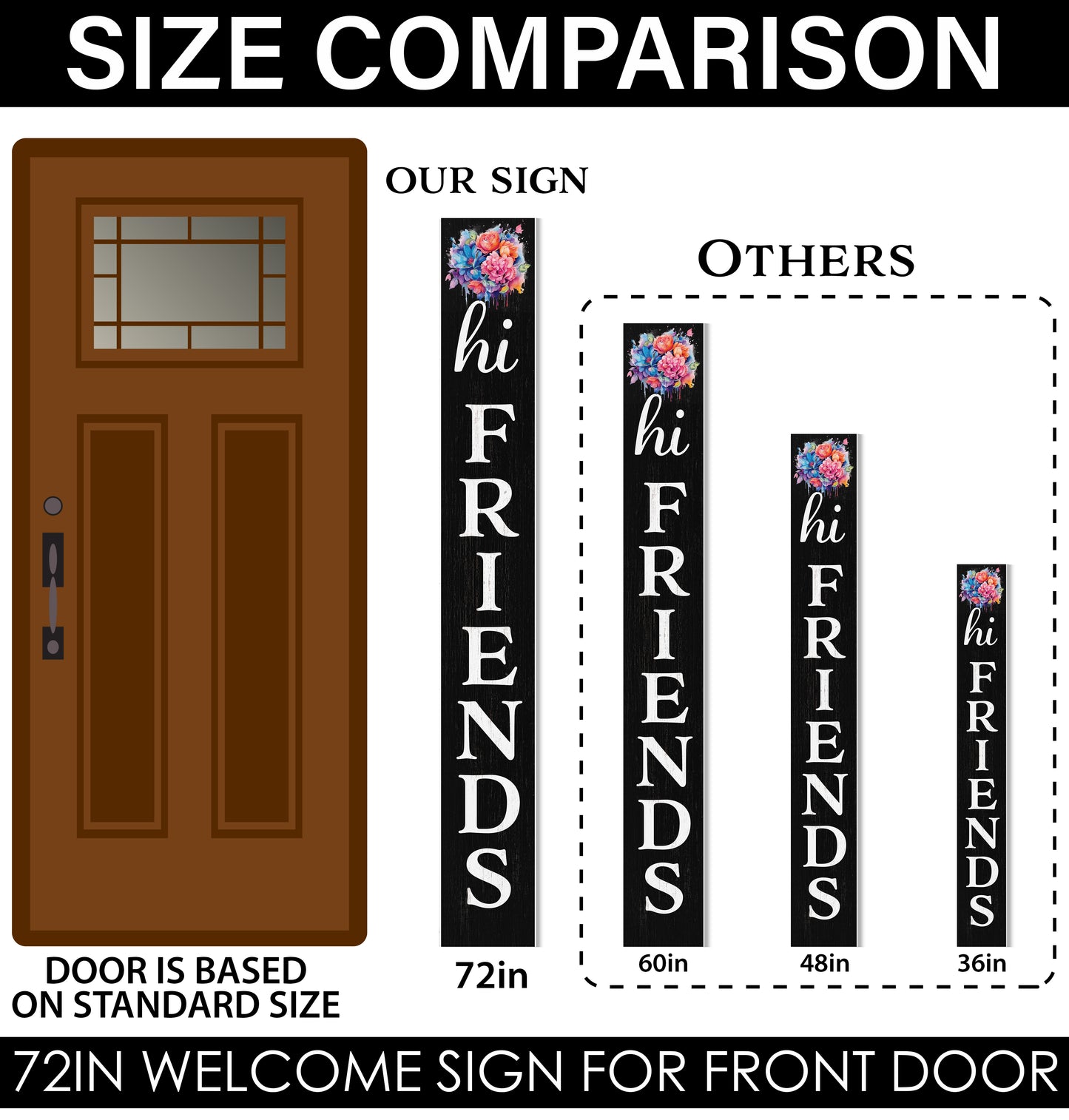 Welcome Your Guests with a Warm Touch: 72in Foldable "Hi Friends" Black Porch Sign, Perfect Outdoor Decor for All Seasons