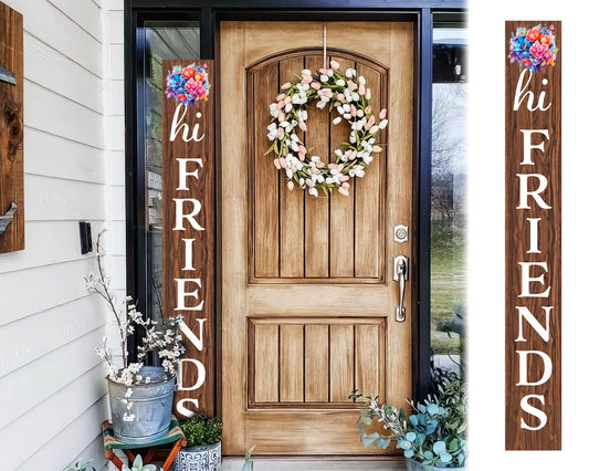 Welcome Your Guests with a Warm Touch: 72in Foldable "Hi Friends" Brown Porch Sign, Perfect Outdoor Decor for All Seasons