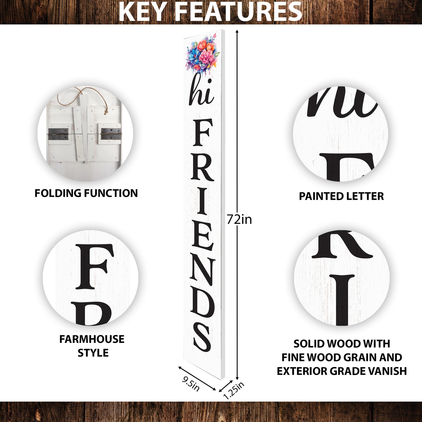 Welcome Your Guests with a Warm Touch: 72in Foldable "Hi Friends" White Porch Sign, Perfect Outdoor Decor for All Seasons