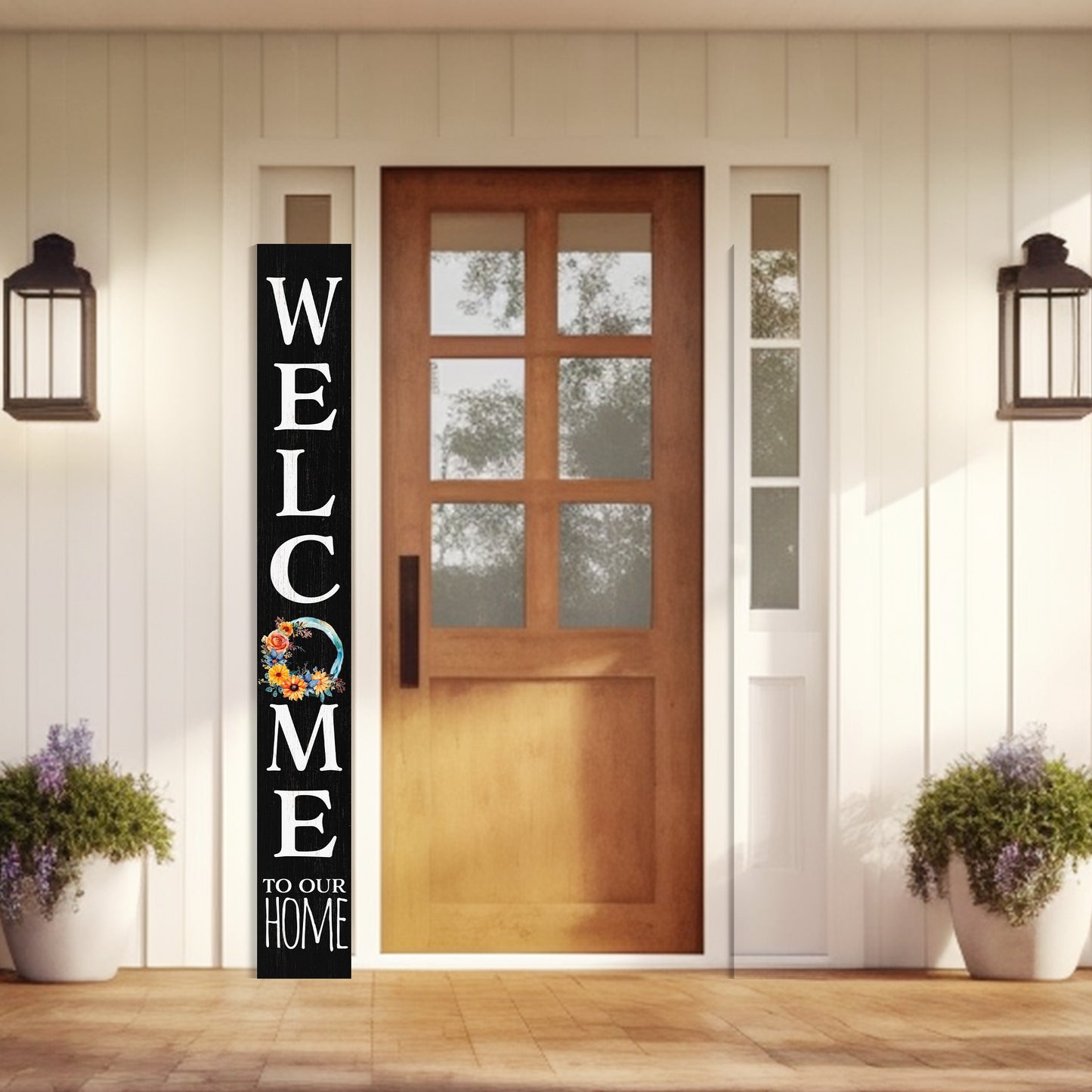 72In Welcome To Our Home With Watercolor Color Wreath Foldable Black Welcome Sign For Front Door Porch Decor
