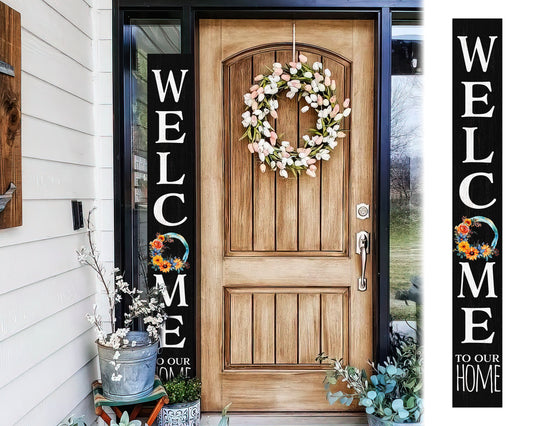 72In Welcome To Our Home With Watercolor Color Wreath Foldable Black Welcome Sign For Front Door Porch Decor