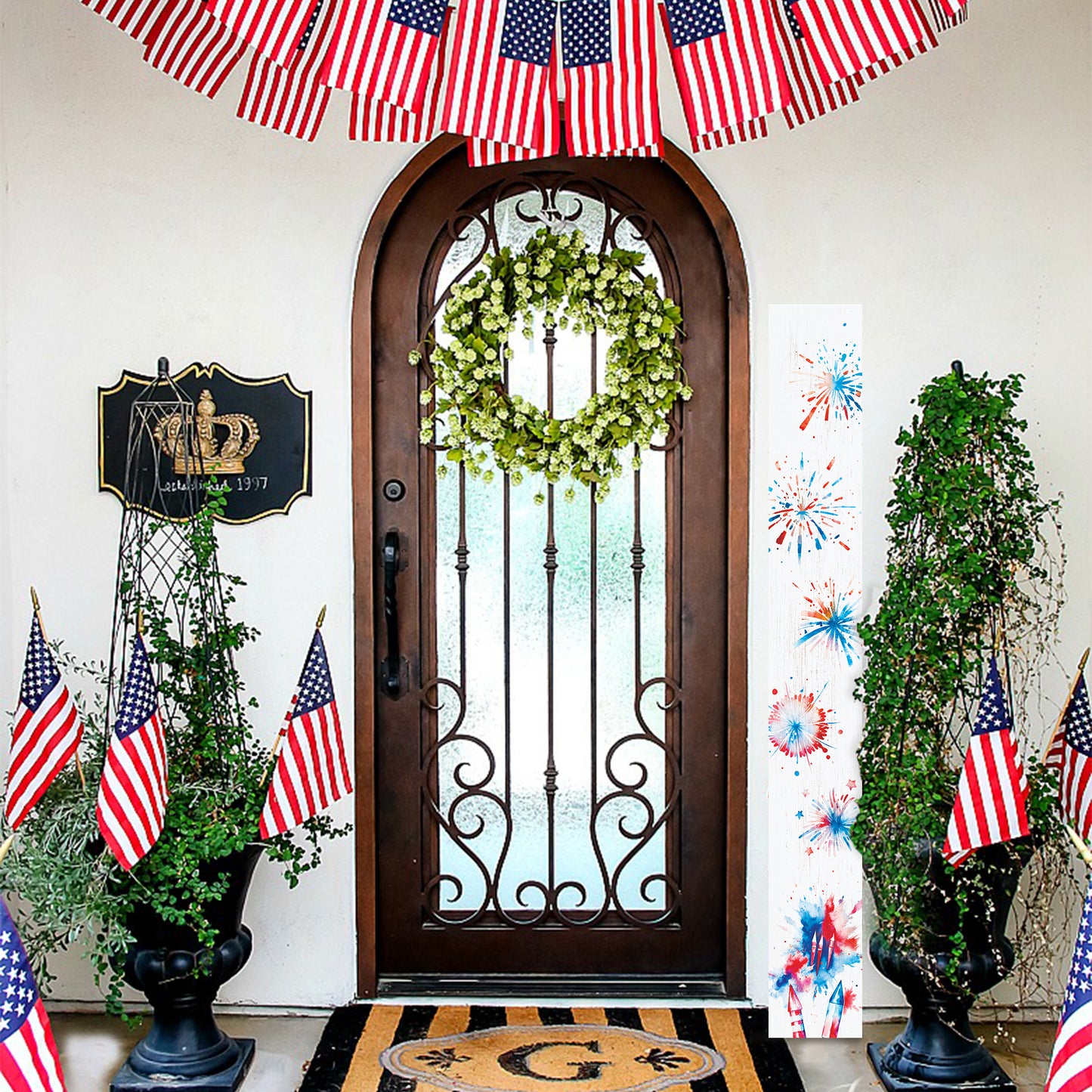 72in Firework Pattern Porch Sign | Patriotic Wooden Porch Decor | 4th of July Decor for Front Door | Independence Day Outdoor Decor