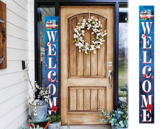 72in 4th of July Welcome Sign | Patriotic Wooden Porch Decor | Vertical Welcome & Firework Designs | Independence Day Outdoor Decor