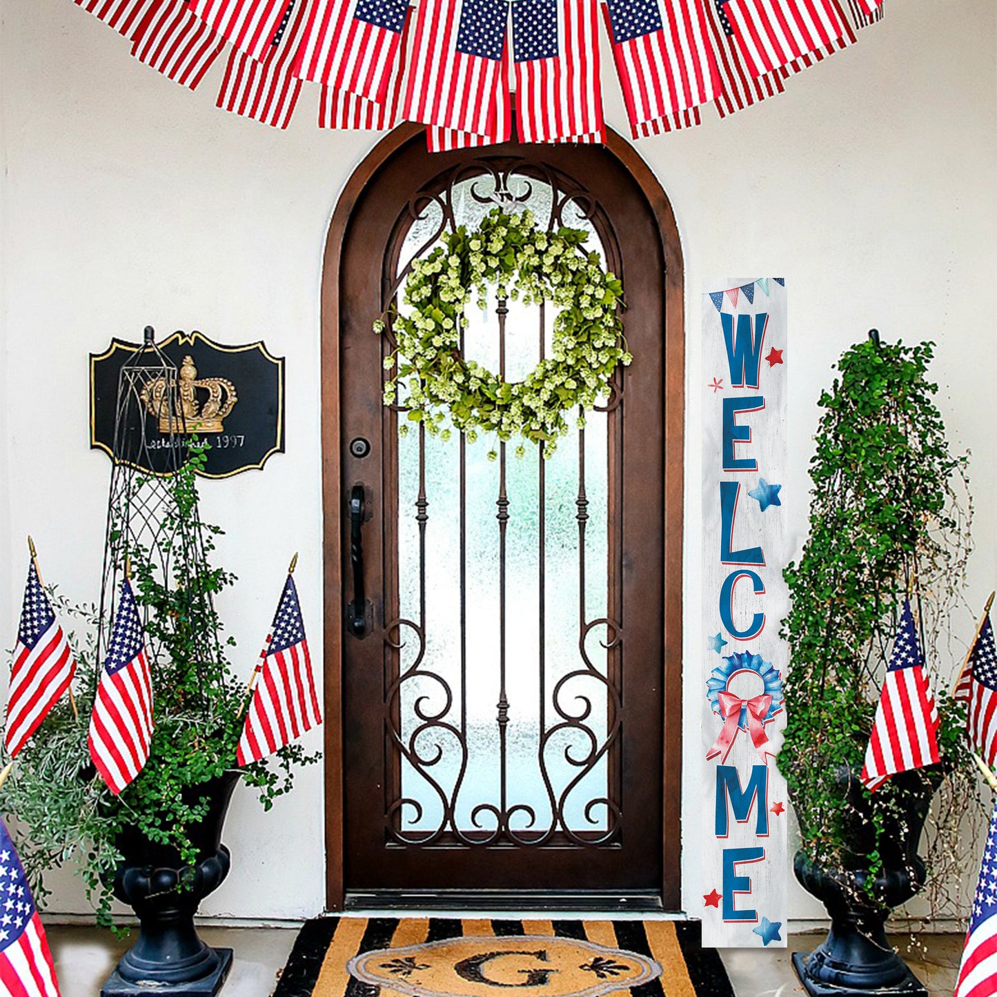 72in Welcome Porch Sign , 4th of July Porch Decor | Farmhouse Decor for Porch | Independence Day Outdoor Decor