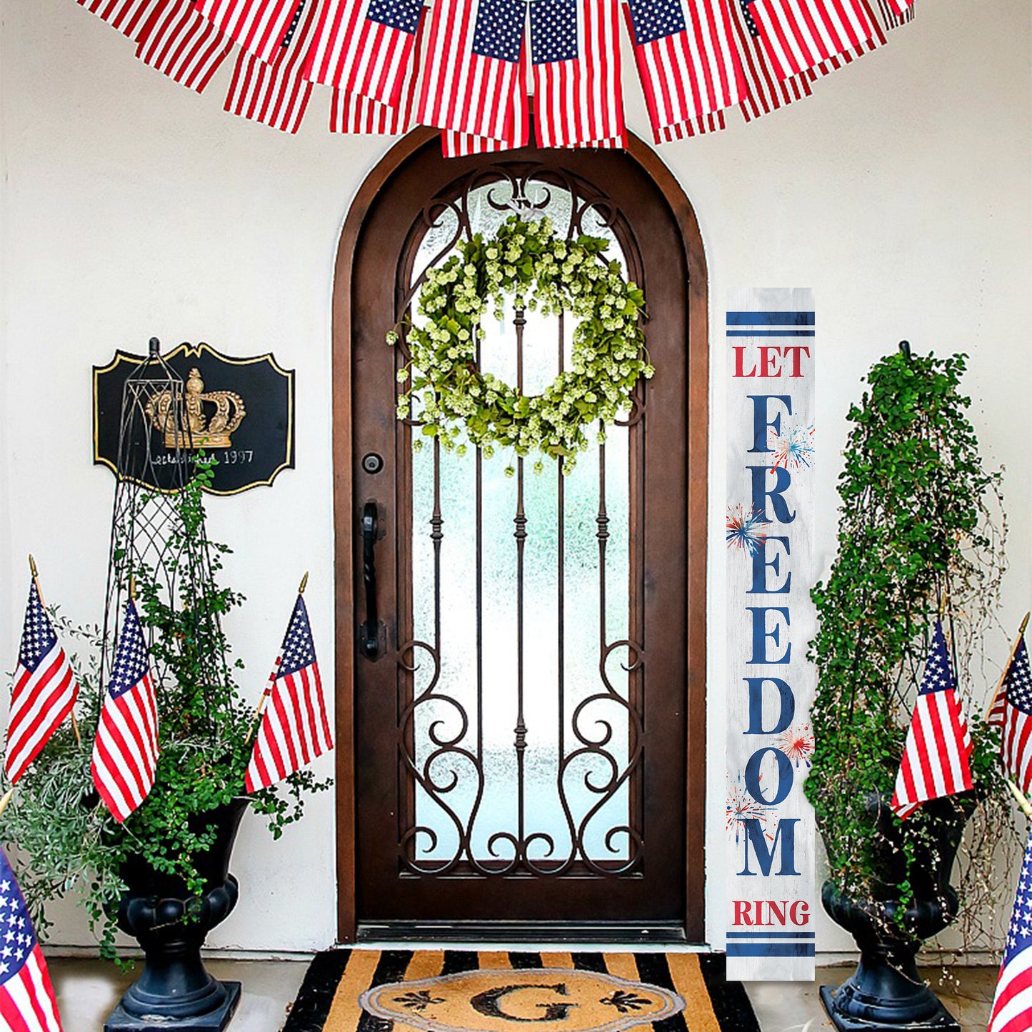 72in Let Freedom Ring Porch Sign | Patriotic Wooden Porch Decor | 4th of July Decor for Front Door | Independence Day Outdoor Decor