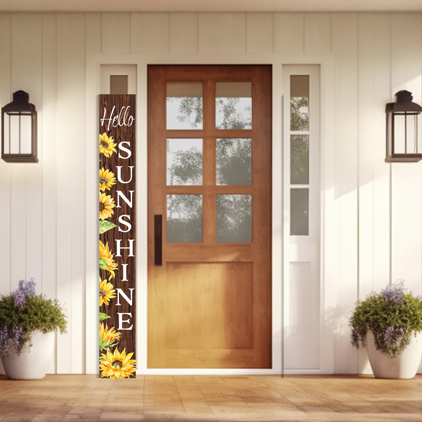 72In Sunflower Hello Sunshine Porch Sign, Charming Brown Welcome Decor For Front Door, Rustic Vertical Garden Art, Seasonal Home Decoration