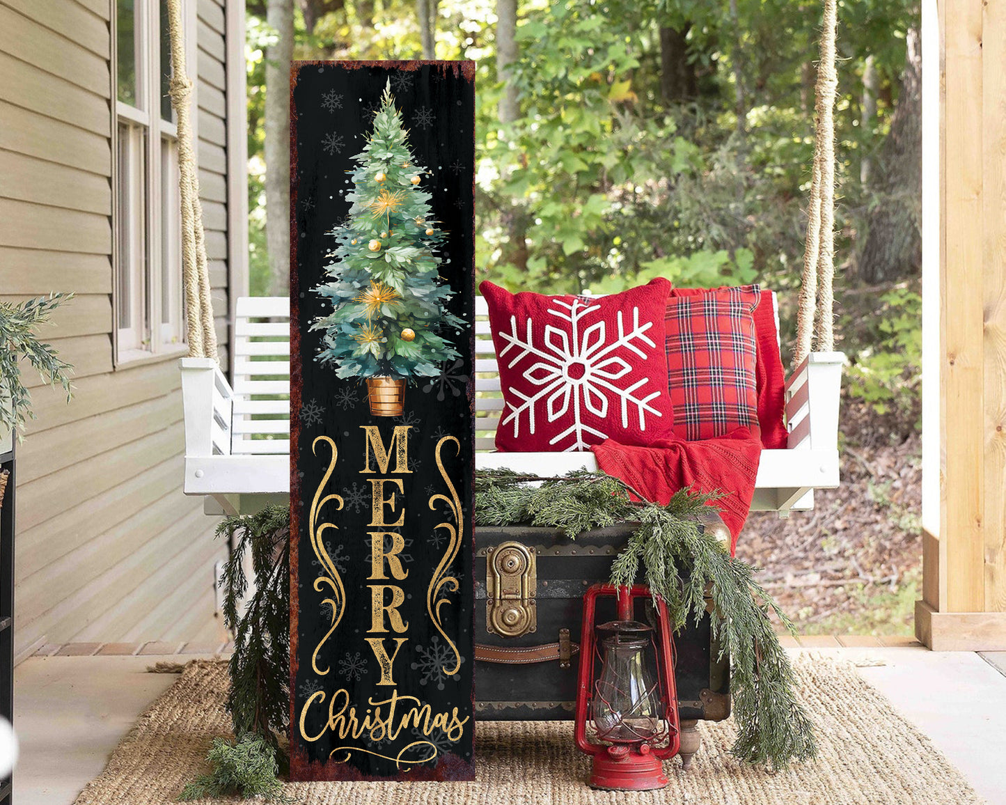 36in Merry Christmas Sign for Front Porch - Vintage Christmas Decoration, Black Rustic Modern Farmhouse Entryway Christmas Porch Sign