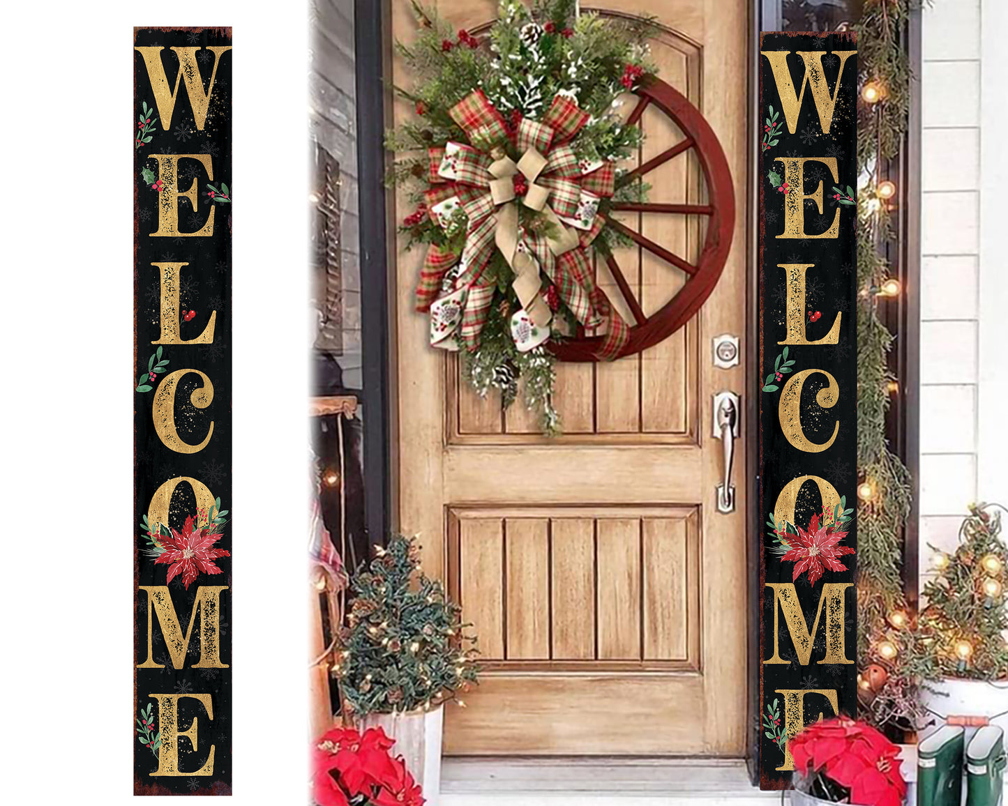 72in Welcome Christmas Porch Sign - Front Porch Christmas Decor Black Welcome Sign, Outdoor Decoration Rustic Modern Farmhouse Entryway Board