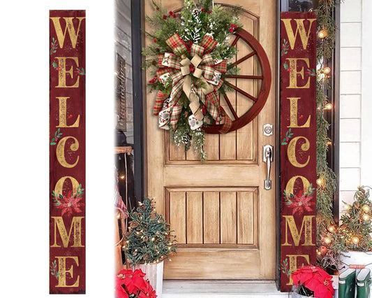 72in Welcome Christmas Porch Sign - Front Porch Christmas Decor Red Welcome Sign, Outdoor Decoration Rustic Modern Farmhouse Entryway Board