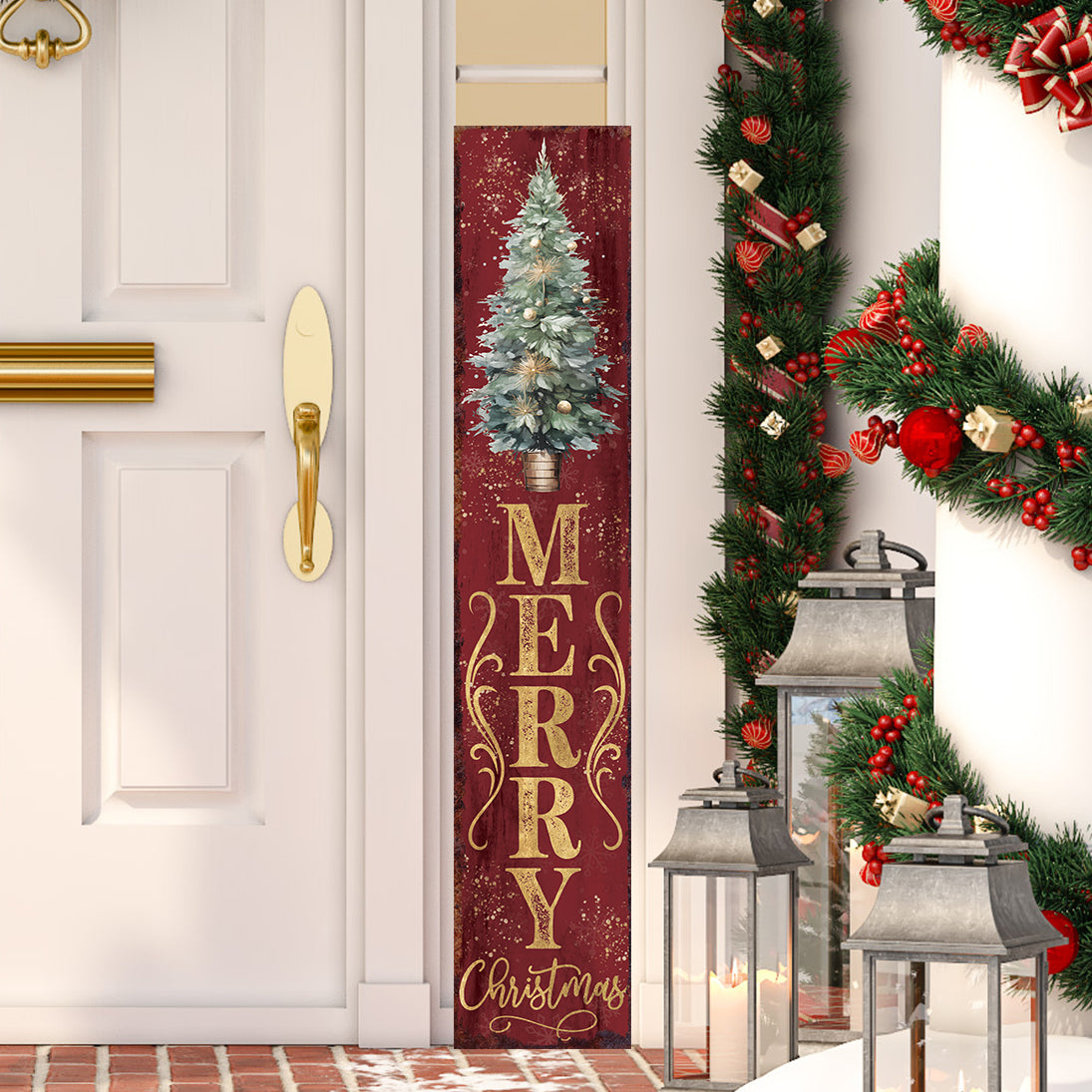 48in Merry Christmas Sign for Front Porch - Vintage Christmas Decoration, Red Rustic Modern Farmhouse Entryway Christmas Porch Sign