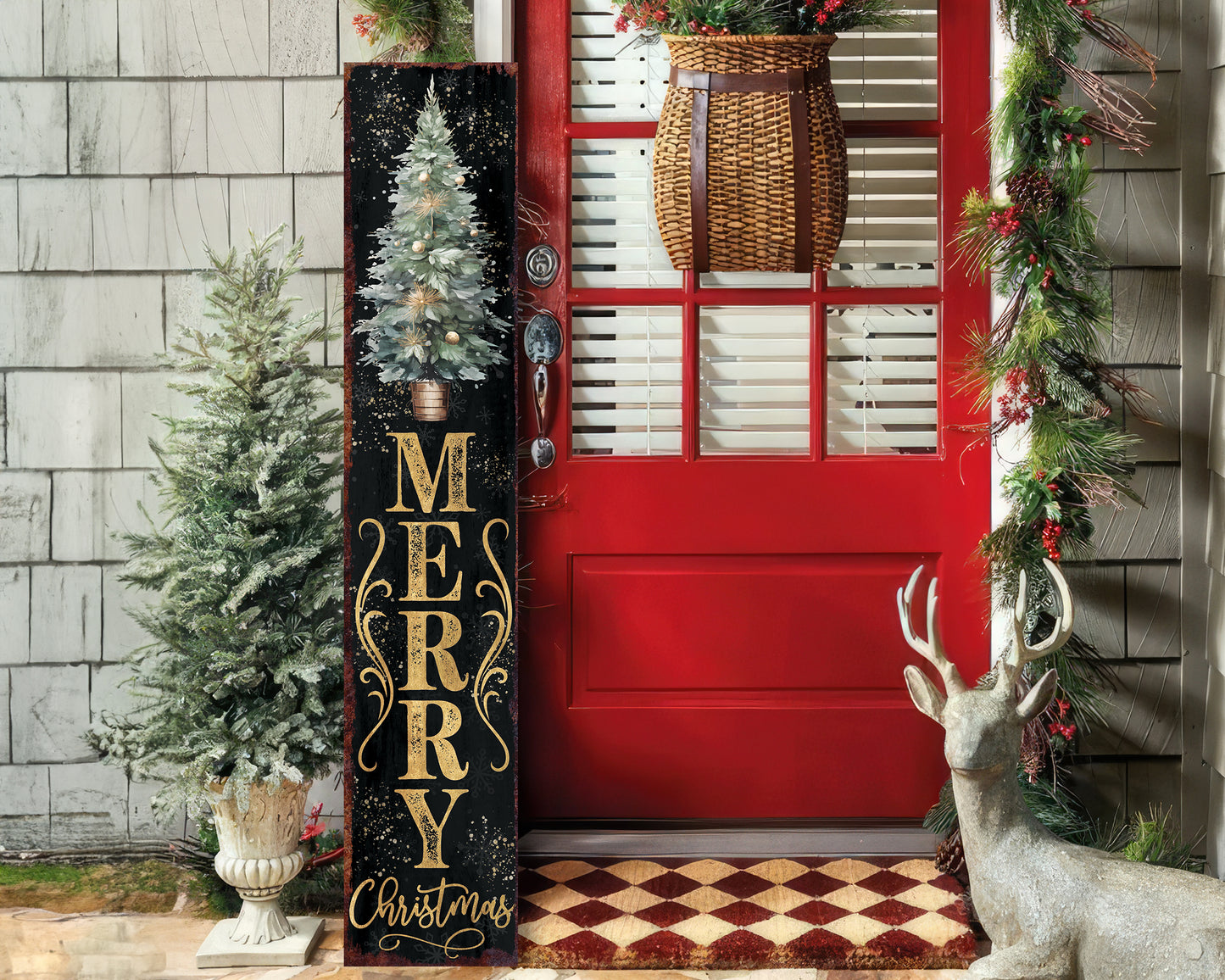 48in Merry Christmas Sign for Front Porch - Vintage Christmas Decoration, Black Rustic Modern Farmhouse Entryway Christmas Porch Sign