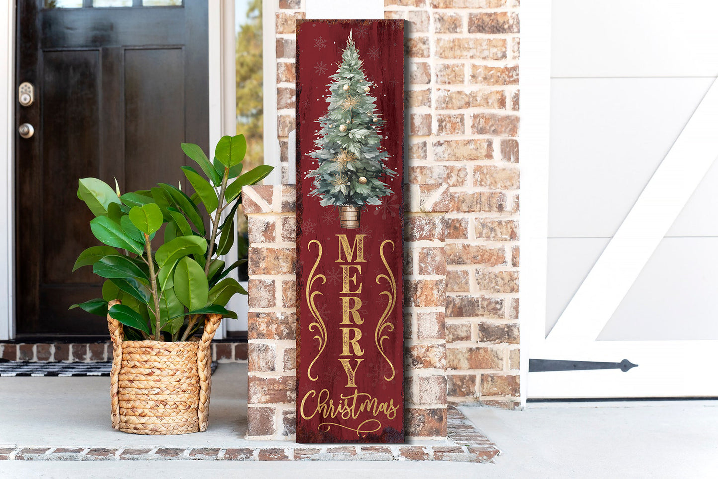 36in Merry Christmas Sign for Front Porch - Vintage Christmas Decoration, Red Rustic Modern Farmhouse Entryway Christmas Porch Sign