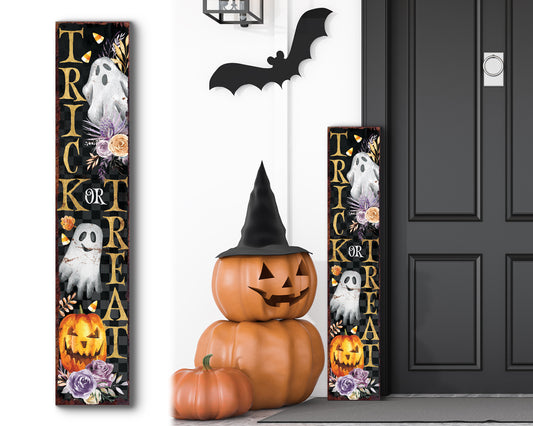 48in Trick or Treat Halloween Porch Sign - Front Porch Halloween Welcome Sign, Vintage Halloween Decoration, Modern Farmhouse Decor
