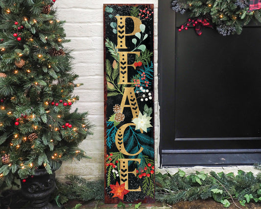 36in Peace Porch Sign - Front Porch Christmas Welcome Sign, Rustic Modern Farmhouse Entryway Board