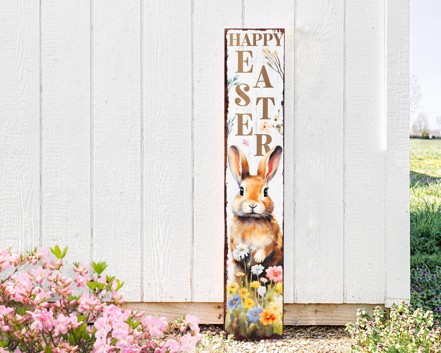 48in Rustic Modern Farmhouse 'Happy Easter' Sign for Front Porch Sign| Easter Outdoor Decor for Front Door