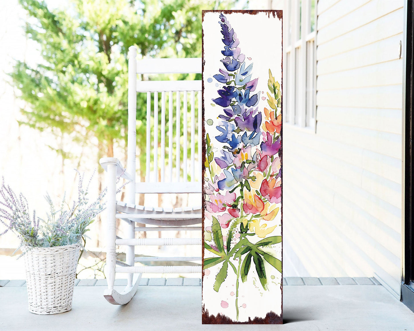 36in Spring Porch Sign | Watercolor Lupine Floral Decor | Ideal for Living Room, Entryway, Mantle, Porch, and Front Door