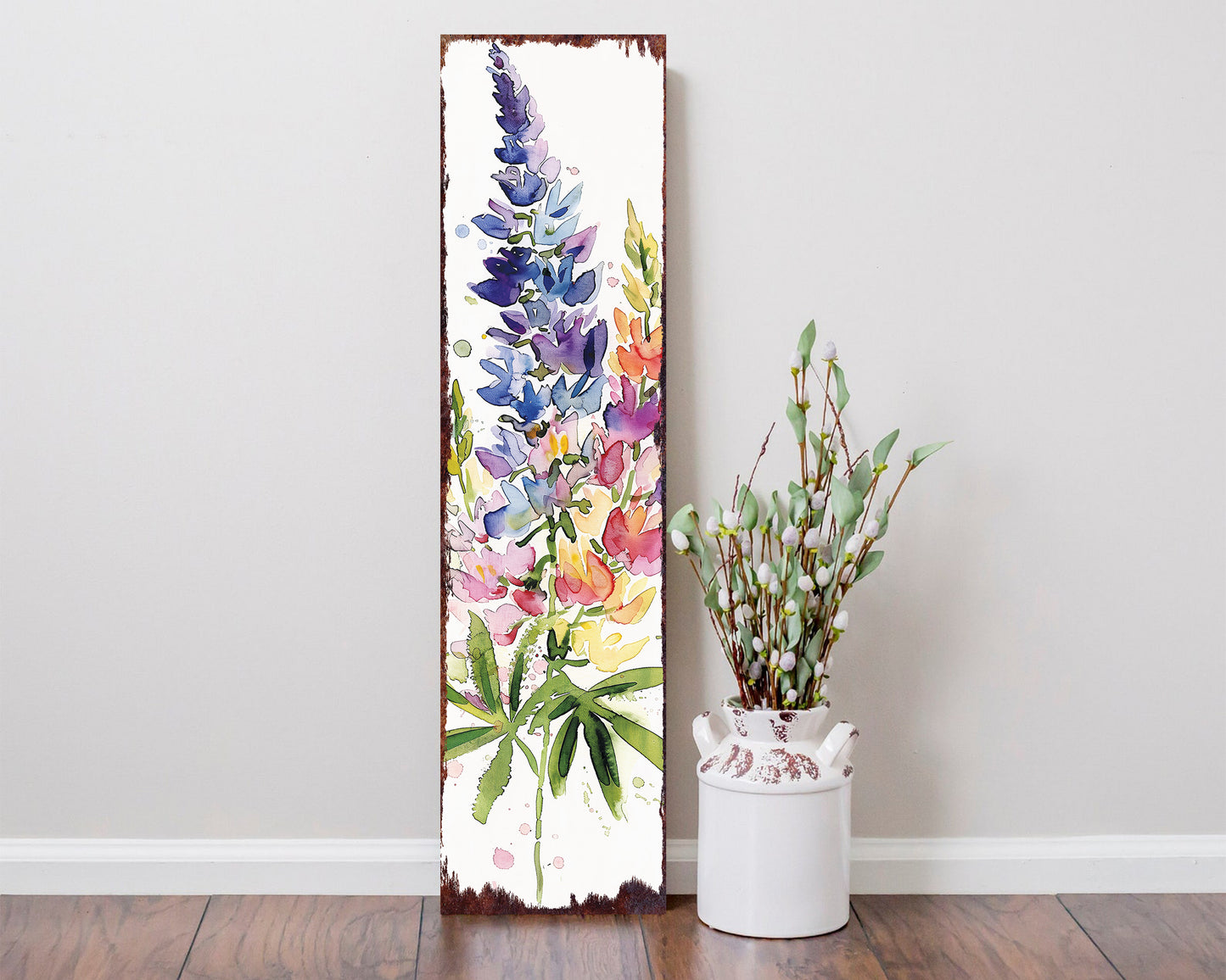 36in Spring Porch Sign | Watercolor Lupine Floral Decor | Ideal for Living Room, Entryway, Mantle, Porch, and Front Door