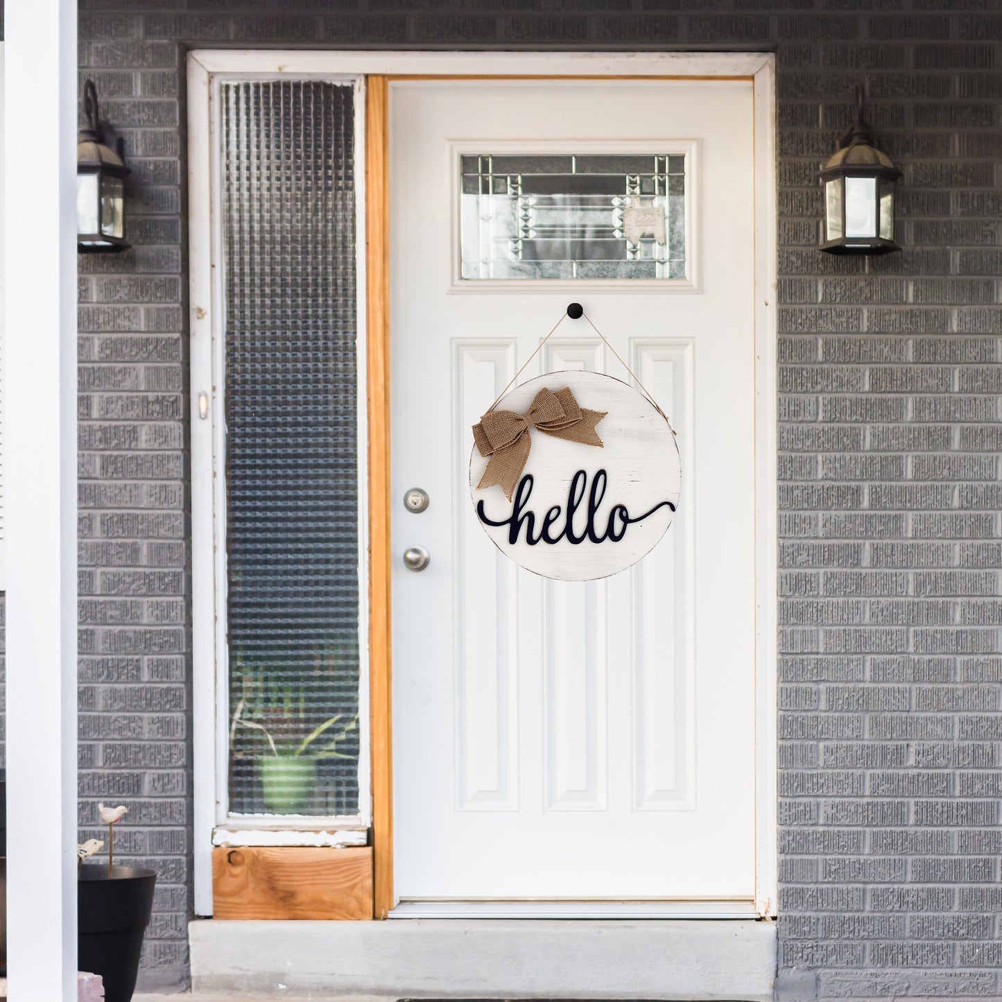 12in Reversible White Welcome Hanging Sign for Front Door Decor - Rustic Door Hangers
