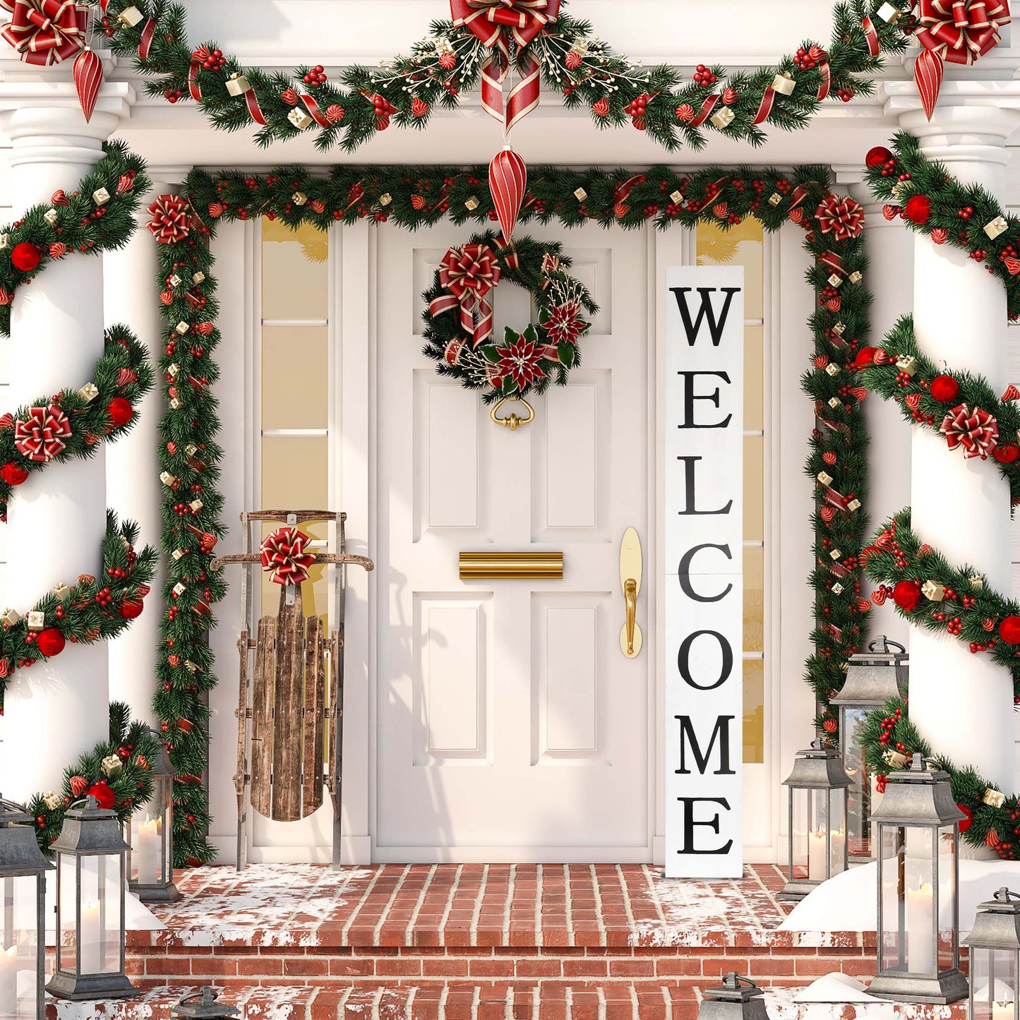 72in Rustic White Outdoor Welcome Sign - Elegant Decor for Front Door, Porch, and Entryway