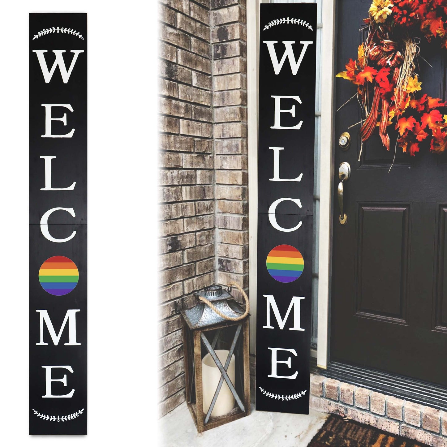 72in Outdoor Rainbow Modern Farmhouse Welcome Sign | Black Front Door Decor | LGBT Celebration Decor