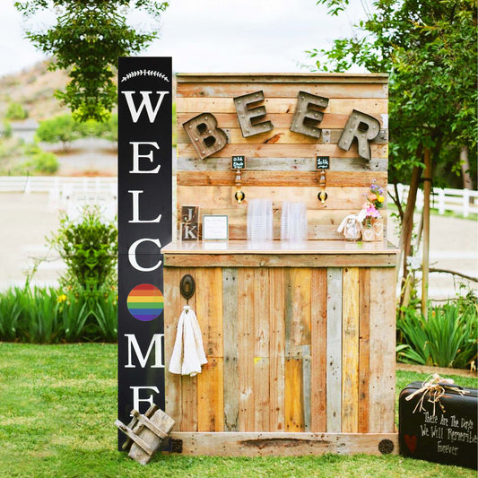72in Outdoor Rainbow Modern Farmhouse Welcome Sign | Black Front Door Decor | LGBT Celebration Decor