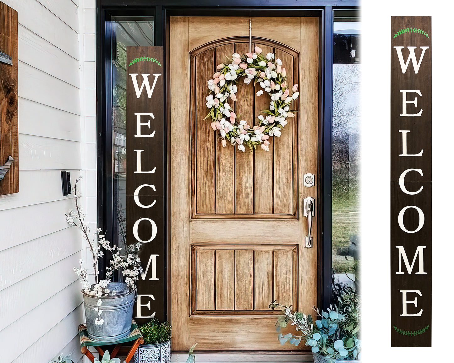72in Outdoor Welcome Sign | Brown Front Door Decor | Rustic Tall Welcome Sign | Front Porch Decor