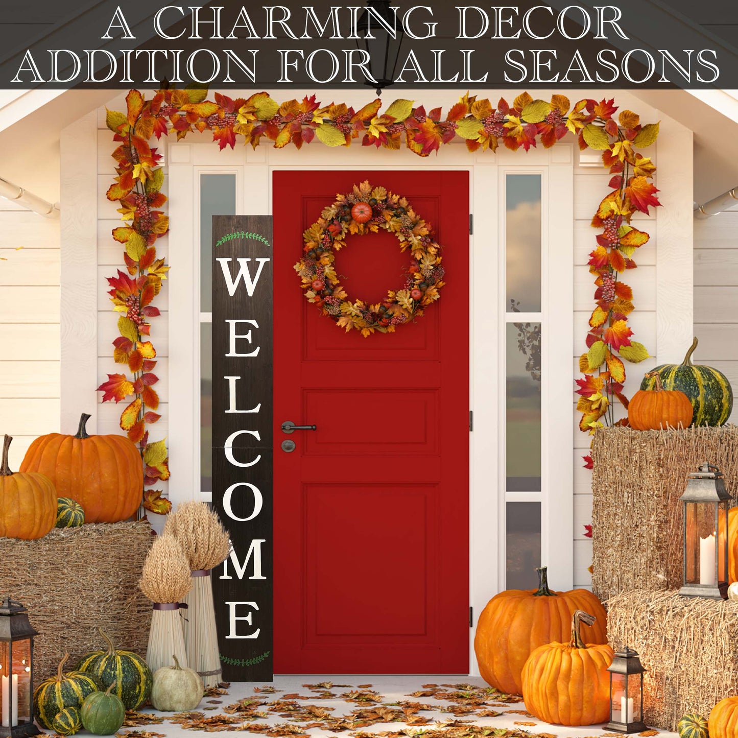 72in Outdoor Welcome Sign | Brown Front Door Decor | Rustic Tall Welcome Sign | Front Porch Decor